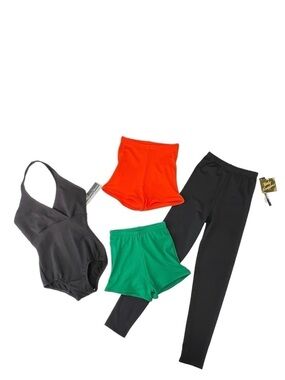 Body Wrappers XS Black Leotard & Leggings +  2 Pair Boy Shorts Orange Green New